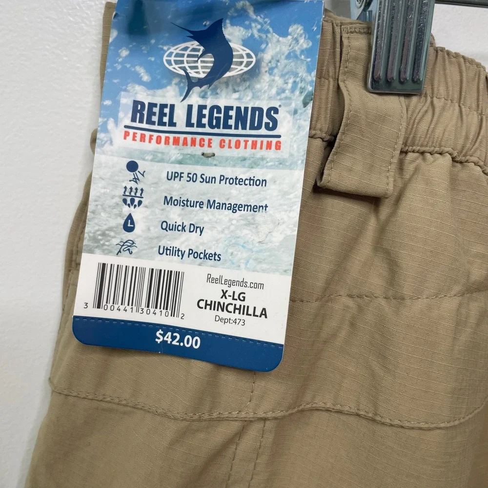 Lot 2 New Reel Legends Mens XL Tarpon Cargo Shorts Bundle Grey Tan Utility Gorp